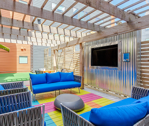 Vibrant outdoor seating area for residents